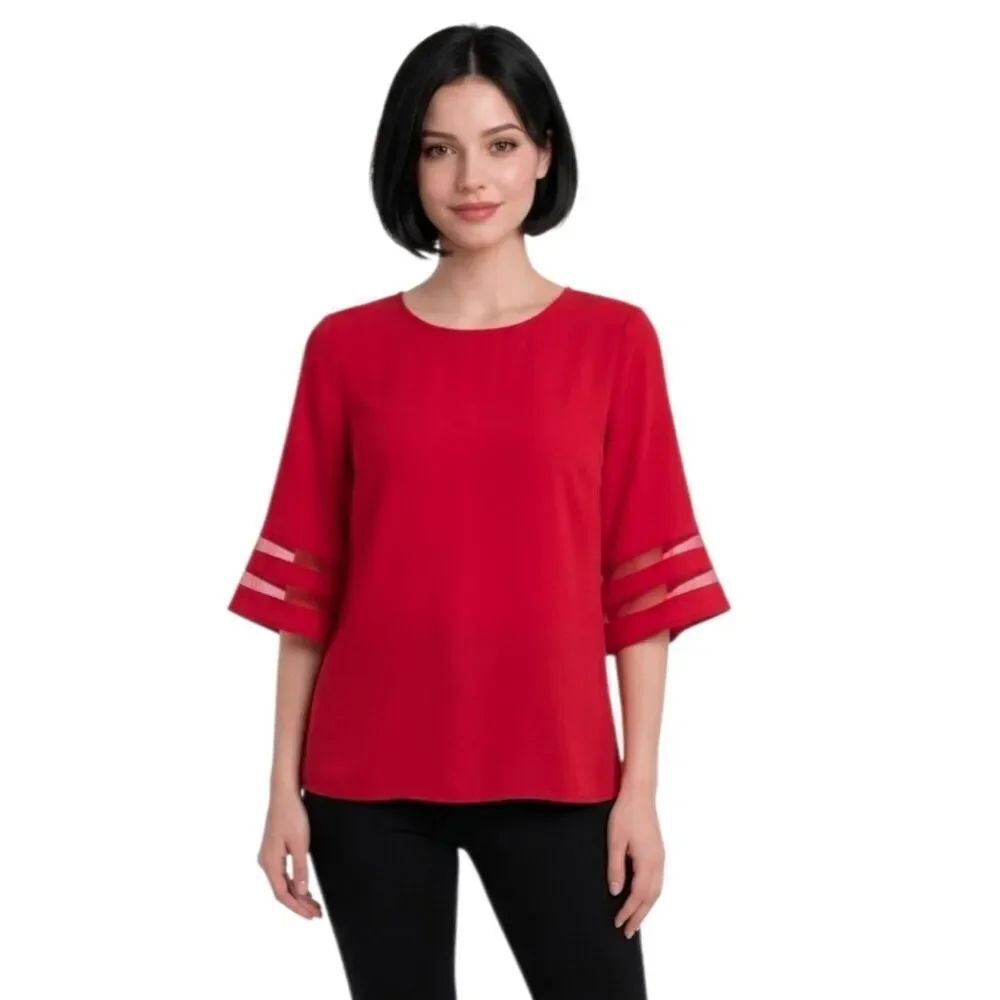 Maurices Red 3/4 Bell Sleeve Textured Chiffon Blouse Size XS